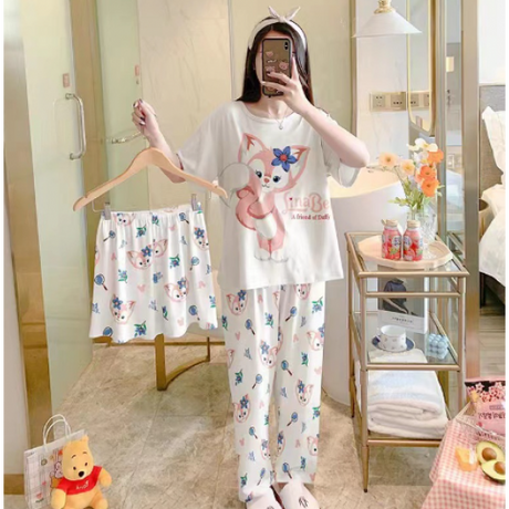 3 Pcs Nightwear Pajama Shorts Sets For Women Sleepwear - pink