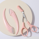 3 Pcs Professional Eyebrow Trimmer Scissor With Comb Hair Removal - Pink