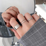 3 Pcs Ring Set For Women Aesthetic Vintage Resizable Finger Rings Silver