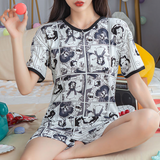 Printed Pajamas Set For Women Sleepwear Homewear Nightwear Black White