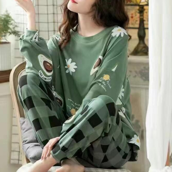Printed Pajamas Set For Women Sleepwear Homewear Nightwear Green