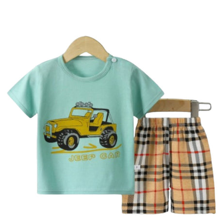 Cartoon Print Newborn Cotton Short Sleeve T-Shirt And Shorts Set - Shop N Save