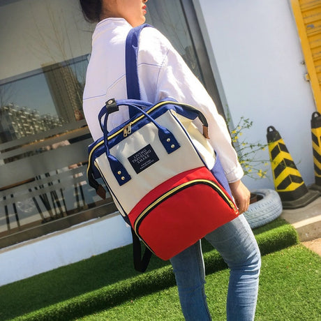 Mommy Baby Diaper Bag - Large Capacity Trendy Nylon Waterproof New Born Fashion Backpack Handbag Multi Functional Outing Bag - Multicolor - Shop N Save