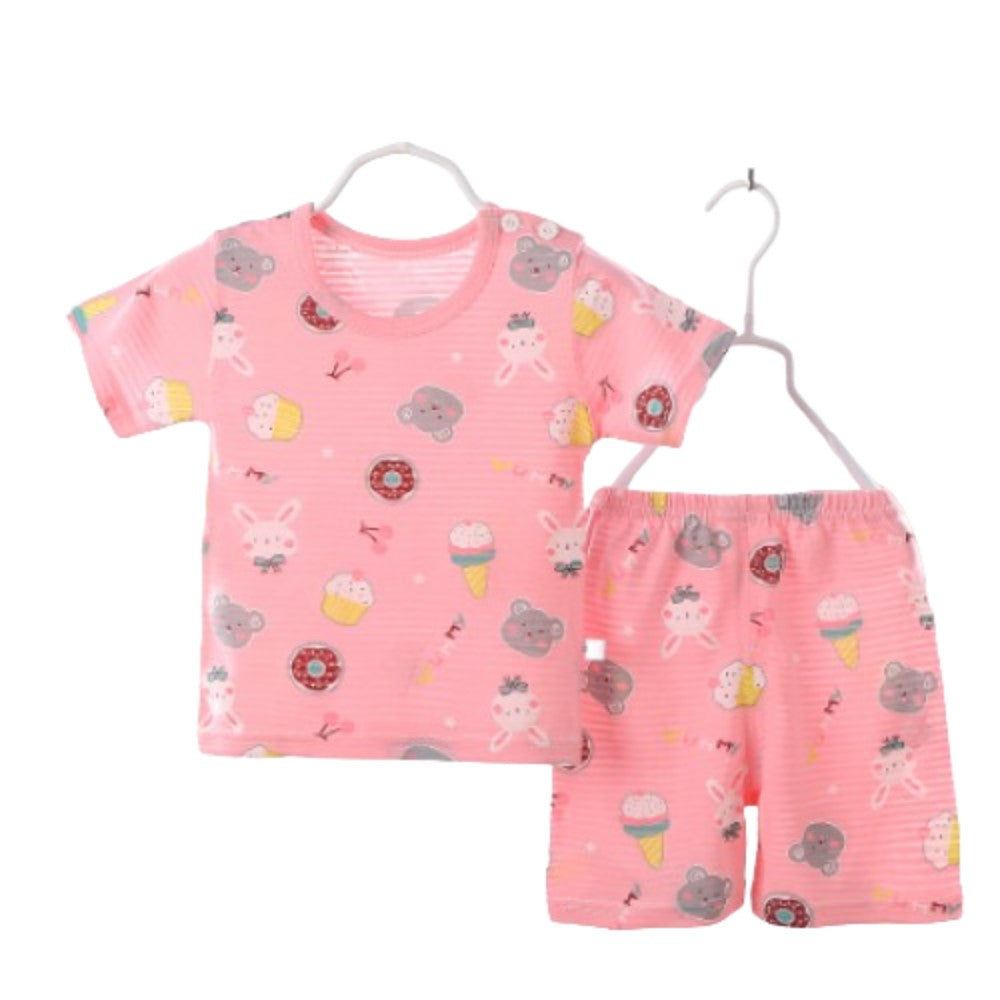 Children’s Short-Sleeved Shorts Suit New Born Boys And Girls Baby Summer T-Shirt Matching Set - Pink - Shop N Save