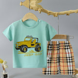 Cartoon Print Newborn Cotton Short Sleeve T-Shirt And Shorts Set - Shop N Save