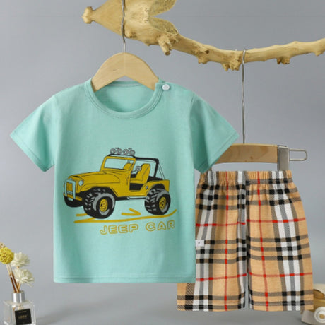 Cartoon Print Newborn Cotton Short Sleeve T-Shirt And Shorts Set - Shop N Save