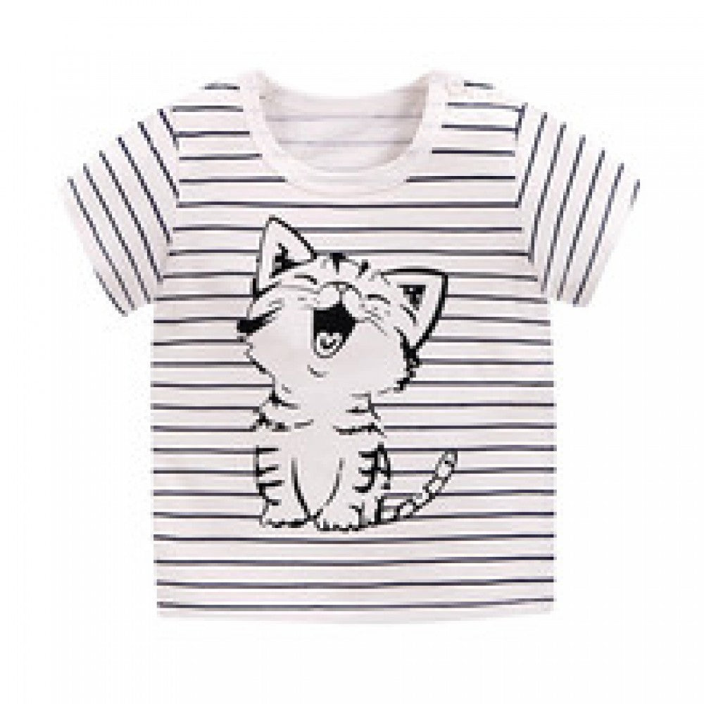 3-6 Months Infant Baby Boy T-Shirt - Newborn Baby Girls Cartoon Print Short Sleeves Round Neck T-Shirt For Kids - Black And White - Shop N Save