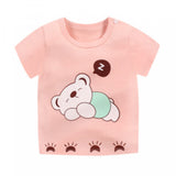 3-6 Months Infant Baby Boy T-Shirt - Newborn Baby Girls Cartoon Print Short Sleeves Round Neck T-Shirt For Kids - Peach - Shop N Save