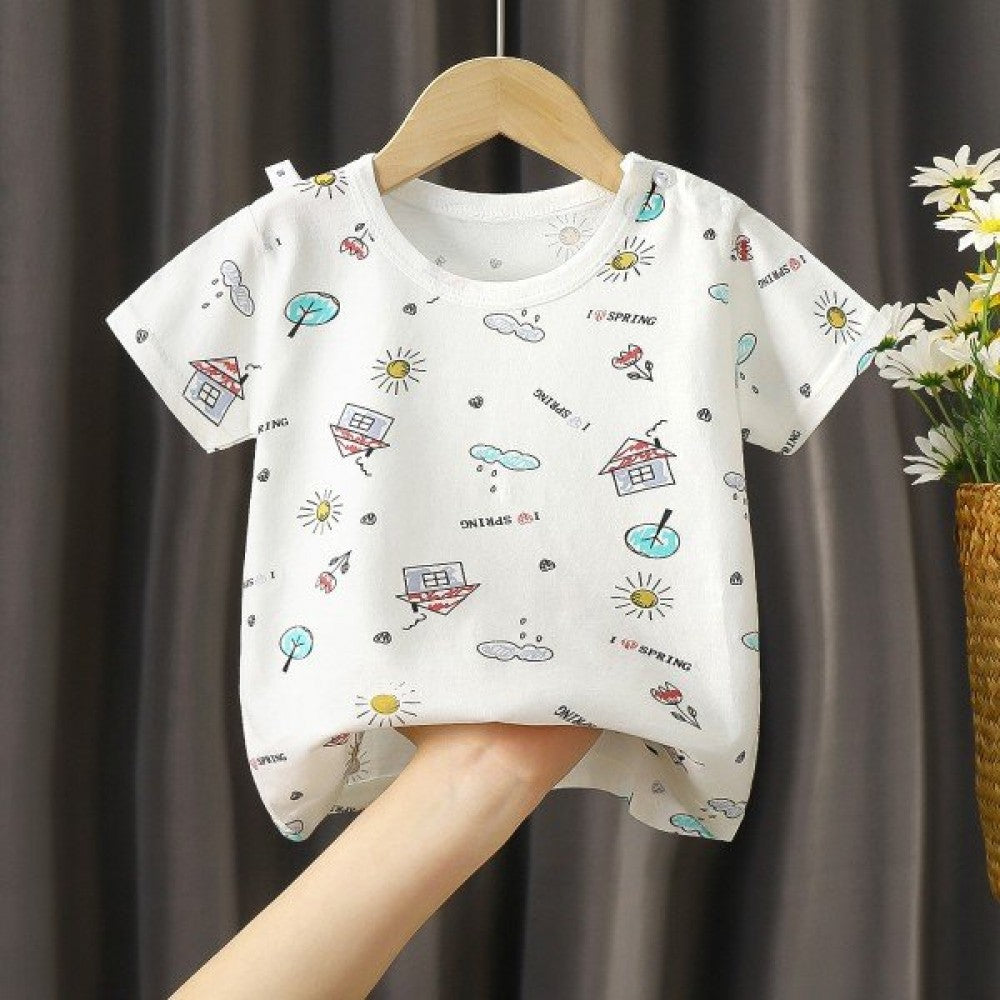 New Born Pure Cotton Short-Sleeved T-Shirt 0-7 Months Old - White - Shop N Save