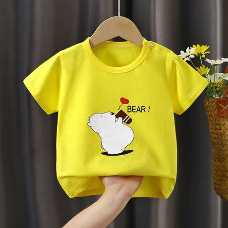 New Born Pure Cotton Short-Sleeved T-Shirt 0-7 Months Old - Yellow - Shop N Save
