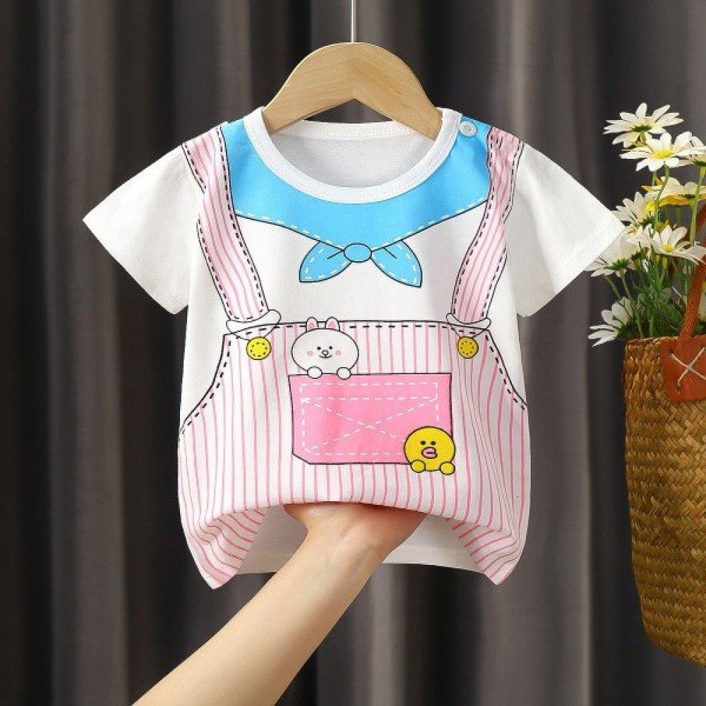 New Born Pure Cotton Short-Sleeved T-Shirt 0-7 Months Old - Pink - Shop N Save