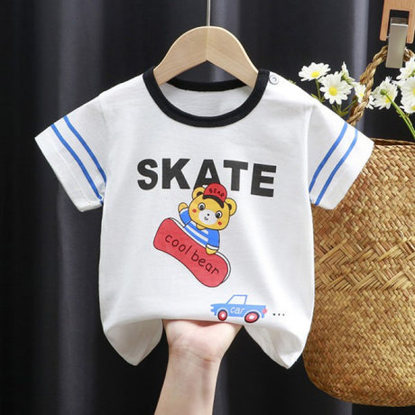 3-6 Months Infant Baby Boy T-Shirt - Newborn Baby Girls Cartoon Print Short Sleeves Round Neck T-Shirt For Kids - White - Shop N Save