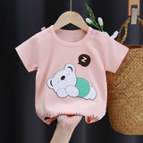 3-6 Months Infant Baby Boy T-Shirt - Newborn Baby Girls Cartoon Print Short Sleeves Round Neck T-Shirt For Kids - Peach - Shop N Save