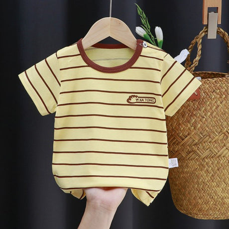 3-6 Months Infant Baby Boy T-Shirt - Newborn Baby Girls Short Sleeves Round Neck T-Shirt For Kids - Light Yellow - Shop N Save