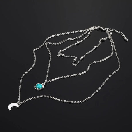 IPARAM Bohemian Crescent Necklace: Vintage Green Stone Pendant for Women - Shop N Save