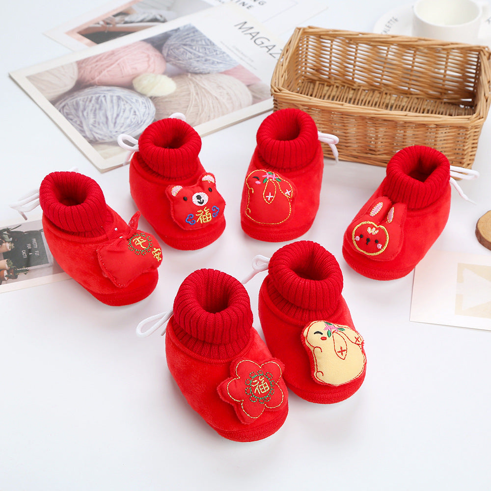 Soft Bottom New Born Red Velvet Warm Cotton Shoes - Shop N Save