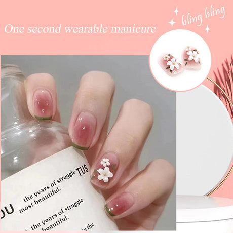 24pcs Glossy Camellia False Nails: Short Blush Design for Women - Shop N Save