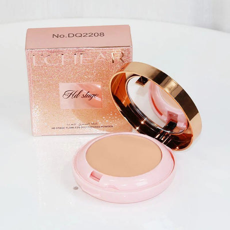 L'chear HD Stage Pressed Face Powder Flawless Duo Color - Nude & Glitter Desert Sand  (02)