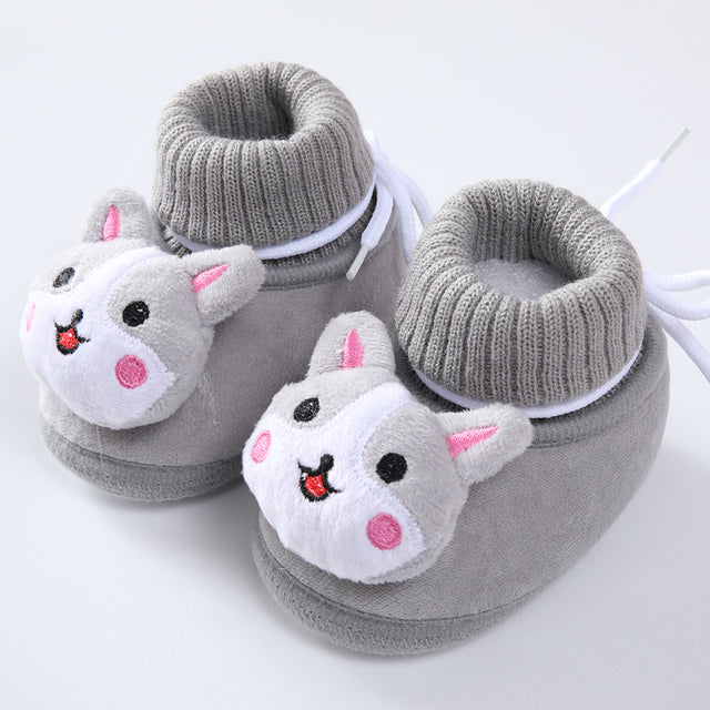 Cute High-Top Baby New Born Velvet Thickened Warm Cotton Shoes - Gray - Shop N Save