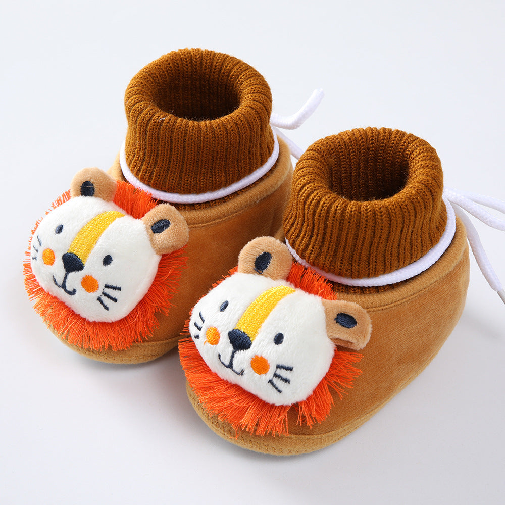 Cute High-Top Baby New Born Velvet Thickened Warm Cotton Shoes - Gray - Shop N Save