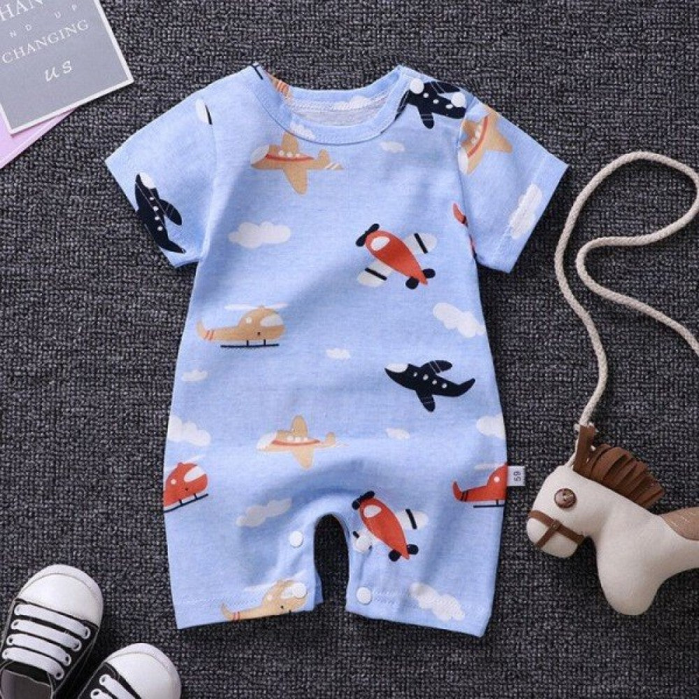 Pure Cotton Short-Sleeved Newborn Baby Jumpsuit - blue - Shop N Save