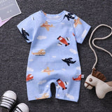 Pure Cotton Short-Sleeved Newborn Baby Jumpsuit - blue - Shop N Save