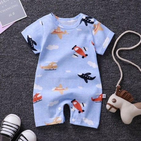 Pure Cotton Short-Sleeved Newborn Baby Jumpsuit - blue - Shop N Save