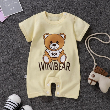 Pure Cotton Short-Sleeved Newborn Baby Jumpsuit - Yellow - Shop N Save