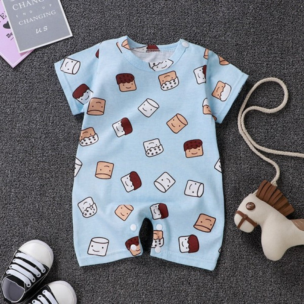 Pure Cotton Short-Sleeved Newborn Baby Jumpsuit - Blue - Shop N Save