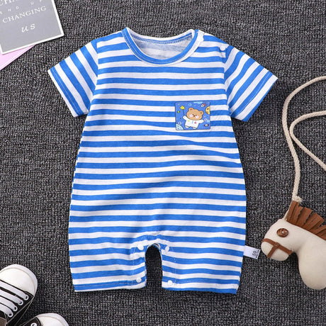 Pure Cotton Short-Sleeved Newborn Baby Jumpsuit - Blue - Shop N Save
