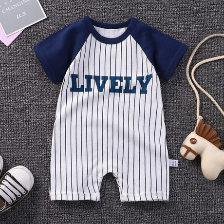 Pure Cotton Short-Sleeved Newborn Baby Jumpsuit - Blue - Shop N Save