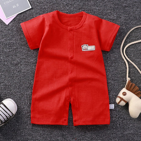 Pure Cotton Short-Sleeved Newborn Baby Jumpsuit - Red - Shop N Save