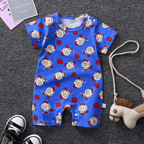 Newborn Pajamas Pure Cotton Short-Sleeved Baby Jumpsuit - Blue - Shop N Save