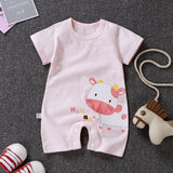Pure Cotton Short-Sleeved Newborn Baby Jumpsuit - Pink - Shop N Save