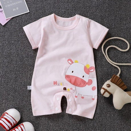 Pure Cotton Short-Sleeved Newborn Baby Jumpsuit - Pink - Shop N Save