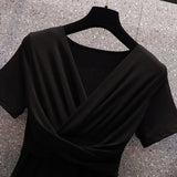 Women Dress - New Temperament Western Style Slimming Pure Color Stylish A-Line Casual Ladies Girls Dresses - Dark Green