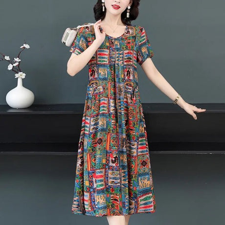 Women Casual Dress - Printed Dress Casual Vintage Elegant Floral Dresses For Woman - Multicolor