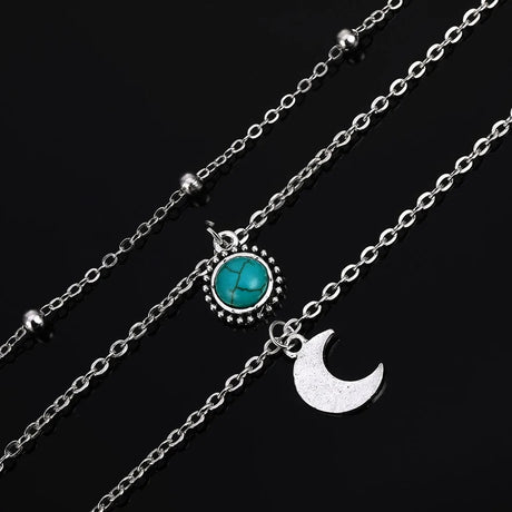 IPARAM Bohemian Crescent Necklace: Vintage Green Stone Pendant for Women - Shop N Save