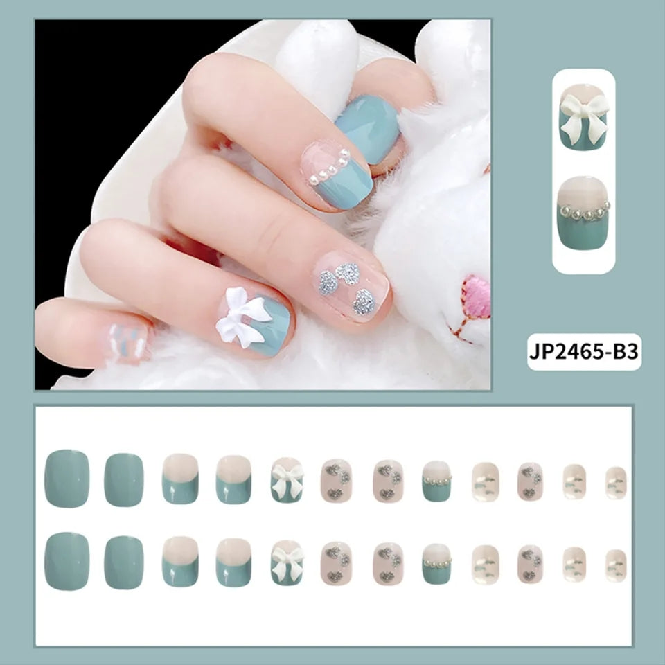 24Pcs Sky Blue Cloud Acrylic Nails: Short, Heart Decal Press-On - Shop N Save