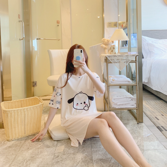 Cartoon Print 3Pcs Couple Pajama Set - Half Sleeves Short Trouser Round Neck Solid White Color Sleepwear for Men And Women Nightwear