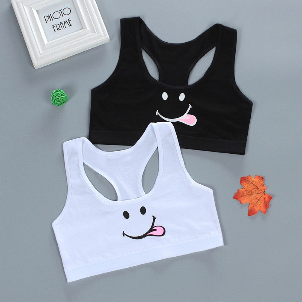 Women Cotton Sport Training Bra Cartoon Smiley - Black - Shop N Save
