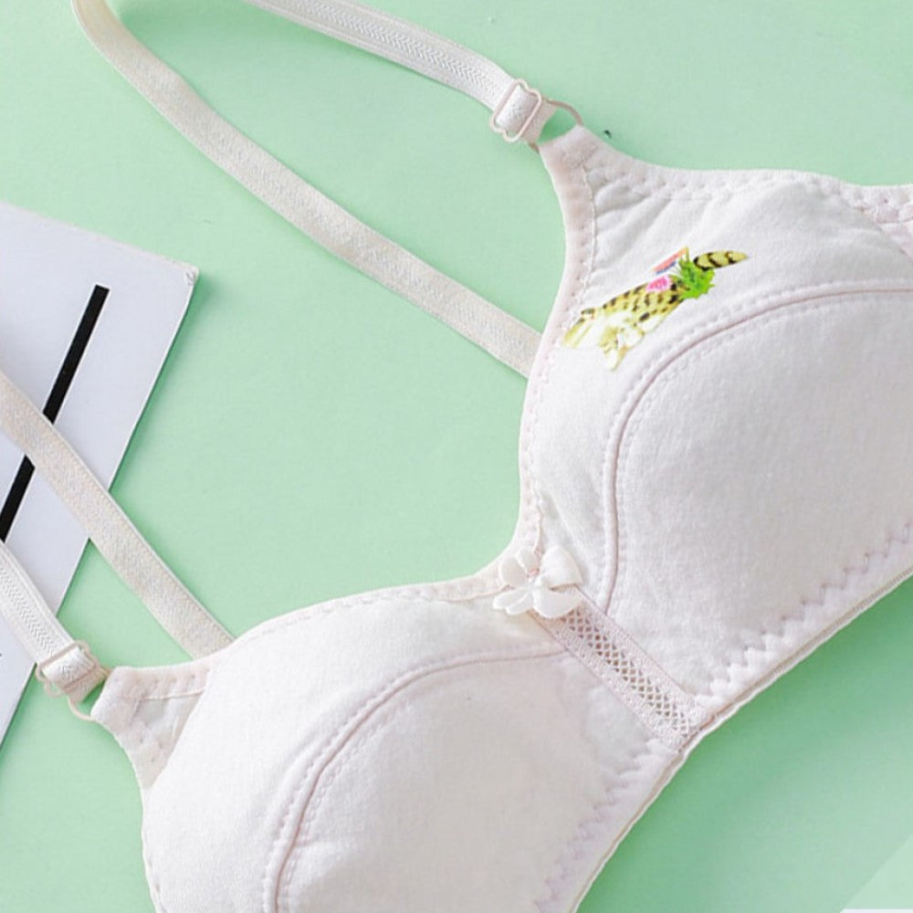 Cartoon Gather Women Rimless Bra Cotton Adjustable - Skin White - Shop N Save