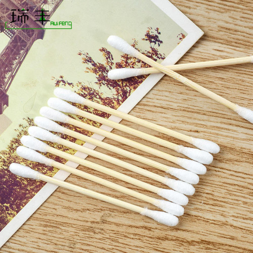 Double Head Disposable Daily Use Wooden Stick Cotton Bud - Skin