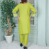 2 Piece Kurti Salwar Embroidery Set - Pure Cotton Collection Stylish Solid Color Light Weight Cotton Fabric Suit Top Bottom Salwar Kameez Indian Pakistani Embroidered Suit For Event Party Outdoor Dress - Green - Shop N Save