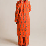 2 Piece Digital Print Kurti Salwar Set - Pure Cotton Collection Stylish Light Weight Cotton Fabric Suit Top Bottom Salwar Kameez Indian Pakistani Printed Suit For Casual Outdoor Dress - Orange - Shop N Save