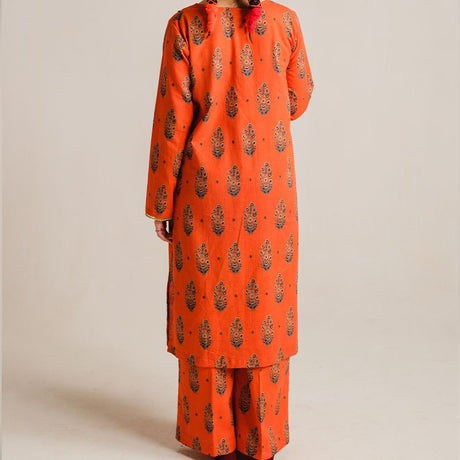 2 Piece Digital Print Kurti Salwar Set - Pure Cotton Collection Stylish Light Weight Cotton Fabric Suit Top Bottom Salwar Kameez Indian Pakistani Printed Suit For Casual Outdoor Dress - Orange - Shop N Save