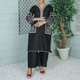 2 Piece Kurti Salwar Embroidery Set - Pure Cotton Collection Stylish Solid Color Light Weight Cotton Fabric Suit Top Bottom Salwar Kameez Indian Pakistani Embroidered Suit For Event Party Outdoor Dress - Black - Shop N Save