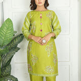 2 Piece Kurti Salwar Embroidery Set - Pure Cotton Collection Stylish Solid Color Light Weight Cotton Fabric Suit Top Bottom Salwar Kameez Indian Pakistani Embroidered Suit For Event Party Outdoor Dress - Green - Shop N Save
