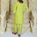 2 Piece Kurti Salwar Embroidery Set - Pure Cotton Collection Stylish Solid Color Light Weight Cotton Fabric Suit Top Bottom Salwar Kameez Indian Pakistani Embroidered Suit For Event Party Outdoor Dress - Green - Shop N Save