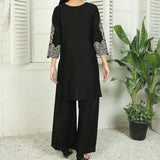 2 Piece Kurti Salwar Embroidery Set - Pure Cotton Collection Stylish Solid Color Light Weight Cotton Fabric Suit Top Bottom Salwar Kameez Indian Pakistani Embroidered Suit For Event Party Outdoor Dress - Black - Shop N Save